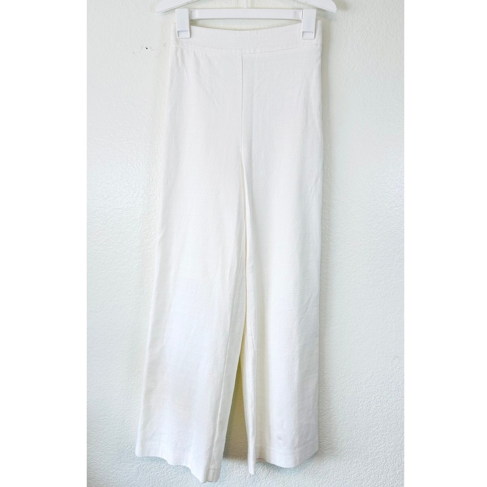 Zara Chic Minimalist White Textured High Waisted Wide Leg Pants Size S Side Zip